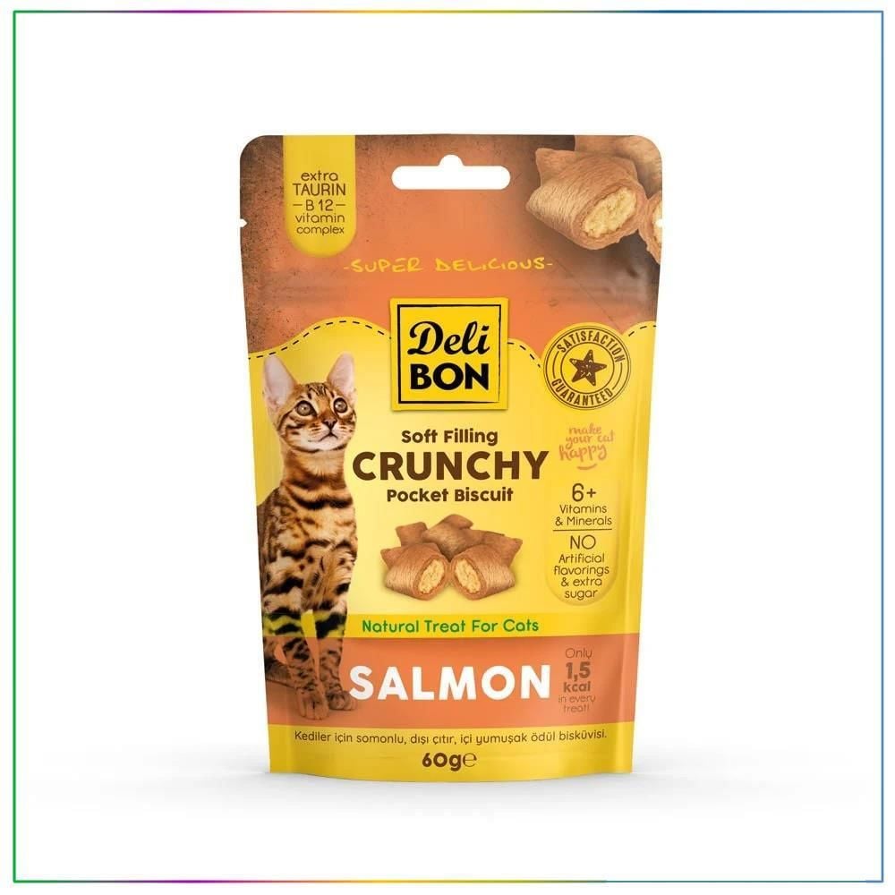 Delibon Chrunchy İçi Dolgulu Somonlu Kedi Ödül Bisküvisi 60 gr