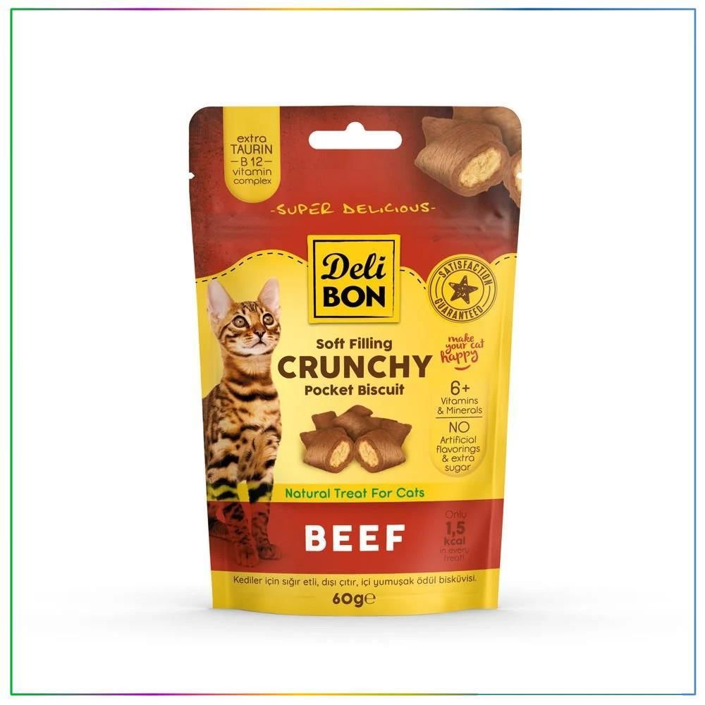 Delibon Chrunchy İçi Dolgulu Sığır Etli Kedi Ödül  Bisküvisi 60 gr