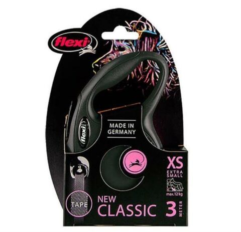 Flexi XS New Classic Otomatik Şerit Köpek Gezdirme Kayışı 3m (Siyah)