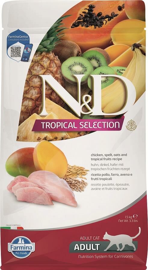 N&D Tropical Selection Tavuklu ve Ata Tahıllı Yetişkin Kedi Maması 1,5 Kg