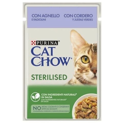 Cat Chow Pouch Stresilised Kuzulu ve Yeşil  Fasülyeli Kısır Kedi Konservesi 85 Gr