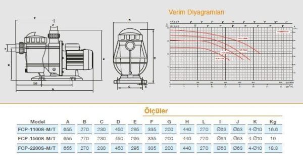 Pool Power - 2 HP- 29 m3/h - Trifaze Havuz Pompası - FCPS-1500/T