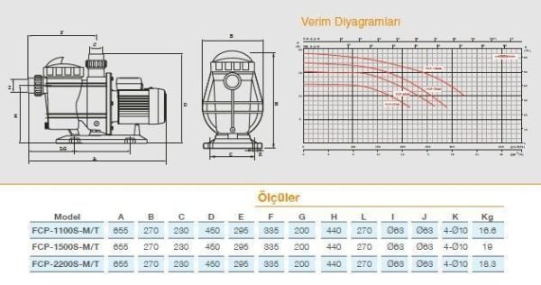 Pool Power - 3 HP- 32 m3/h - Trifaze Havuz Pompası - FCPS-2200/T