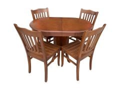 Oval Açılır Masa + 4 Izgaralı Sandalye Takım Tamamı Ahşap Ceviz