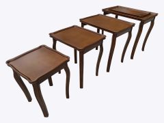 Tepsili 4'Lü Develi Zigon Sehpa - Masifli - Ceviz - Tamamı Ahşap