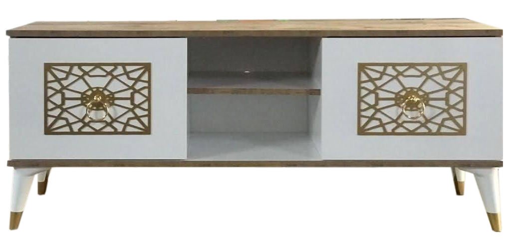 140 Cm Cnc Kesim Eko Tv Sehpası & Ünitesi - Antik Meşe + Beyaz