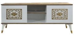 140 Cm Cnc Kesim Eko Tv Sehpası & Ünitesi - Antik Meşe + Beyaz
