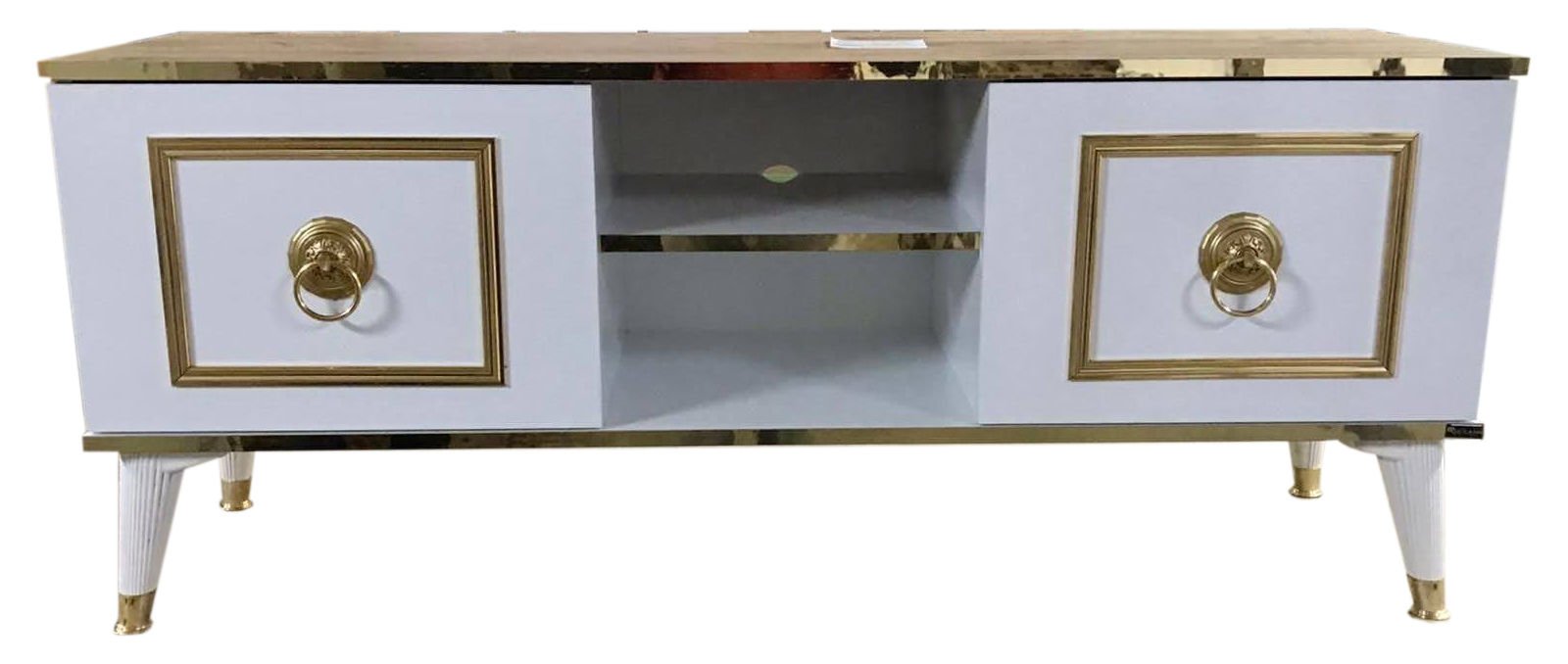 140 Cm Cnc Kesim Eko Tv Sehpası & Ünitesi-Beyaza Gold