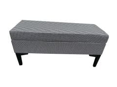 Modern Ağaç Iskeletli 40X100 Cm Puf(Bench) Keten Kaz Tüyü Desenli