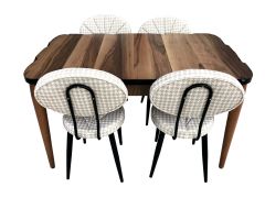 Mdf Ceviz Açılır Kütük Masa + 4 Adet Midye Metal Döşemeli Sandalye