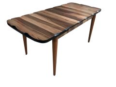 Mdf Ceviz Açılır Kütük Masa + 4 Adet Midye Metal Döşemeli Sandalye
