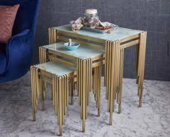 Şayn Borulu Metal 3'Lü Zigon Sehpa Gold Eskitme Kaplamalı