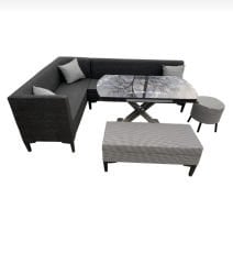 Modern PEDLİ 160x160 cm Mutfak Köşe Takımı Cam Masalı + Puflu