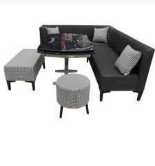 Modern PEDLİ 160x160 cm Mutfak Köşe Takımı Cam Masalı + Puflu