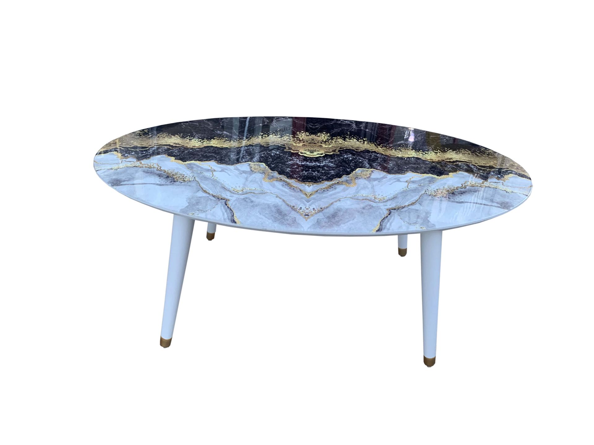 Oval Siyah&Gold Mermer Konik Ayaklı Orta Sehpa