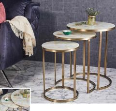 Eko C Metal İç İçe Girebilen 3'lü Zigon Gold Eskitme Kaplamalı - Gold Mermer Temperli Cam