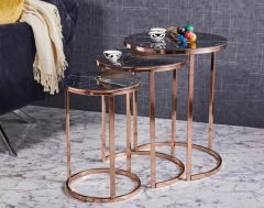 Eko C Metal İç İçe Girebilen 3'lü Zigon Bakır (Rose Gold) Kaplamalı - Siyah Mermer Temperli Cam