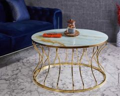 Lotus Metal Kaplamalı Orta Sehpa Yuvarlak Gold(Altın)-Gold Mermer Temperli Cam