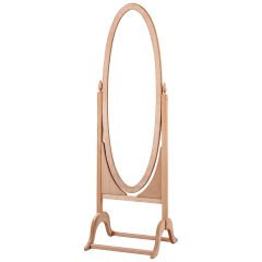 Midi Boy Oval Boy Ayna Çerçevesi Ayaklı Tamamı Ahşap Ham & Cilası