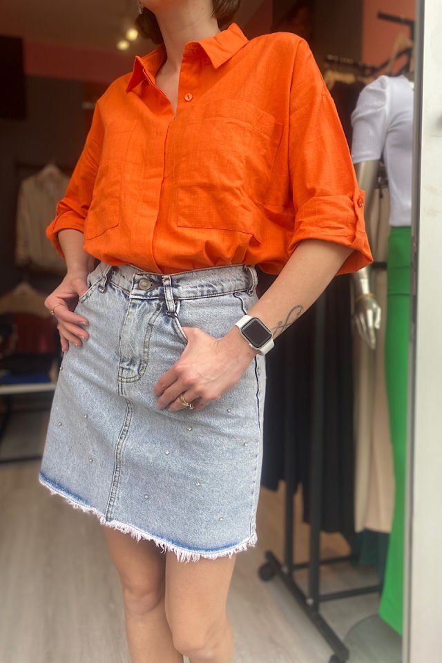 Taşlı Mini Kot Etek