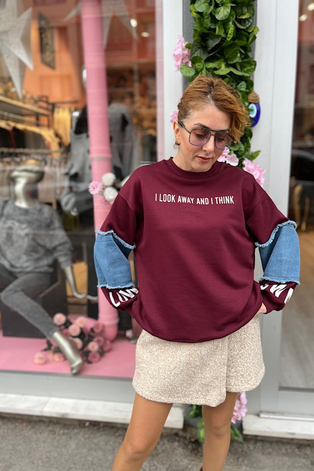 Kolu Kot Detaylı Sweat-Bordo