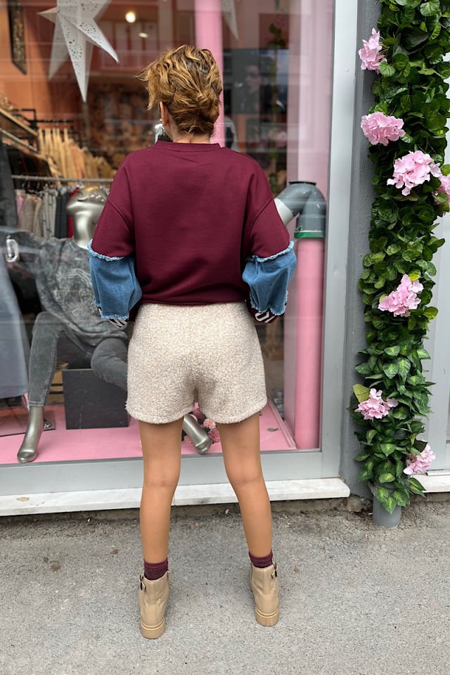 Kolu Kot Detaylı Sweat-Bordo