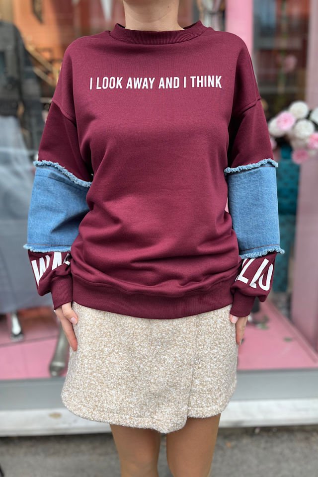 Kolu Kot Detaylı Sweat-Bordo