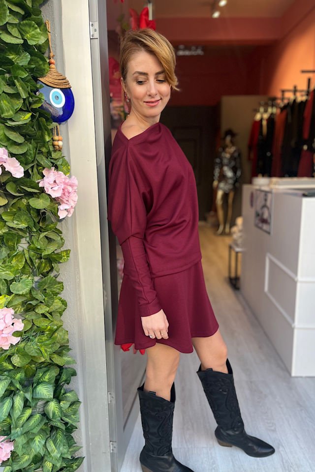 Etekli Modal Takım-Bordo