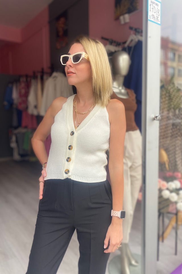 Halter Kesim Marka Model Yelek -Ekru