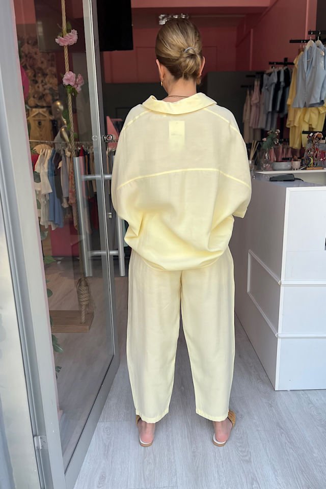Tensel Kumaş Gömlek-Pantolon Takım -Sarı