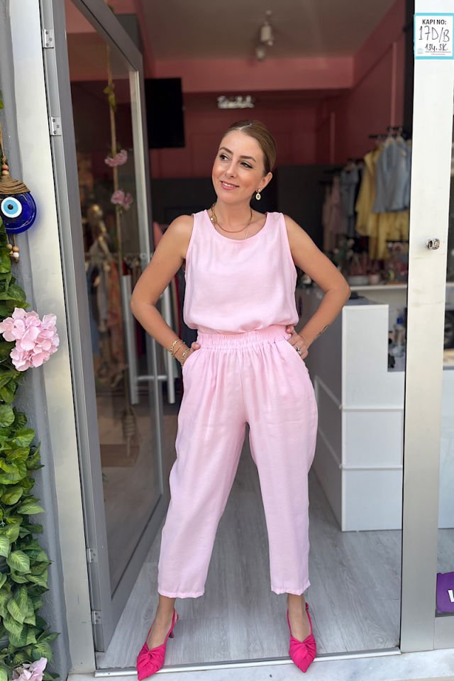 Bluz Pantolon Tensel Takım-Pembe