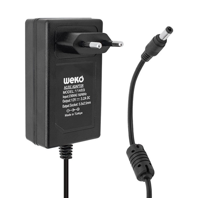 Weko 12 VOLT - 3,2 Amper - 38 Watt 5,5*2,5 Uçlu Plastik Kasa Priz Tip Adaptörü Kutulu Yerli Üretim