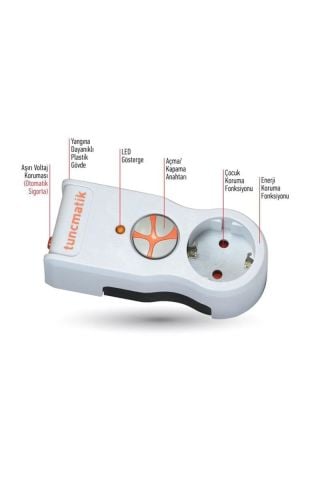 Tunçmatik Tekli Akım Korumalı Priz Anahtarlı Beyaz TSK5078