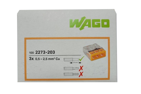 Wago 3 No Buat Klemensi Geçmeli 3x2.5mm 2273-203 (100 Adet)