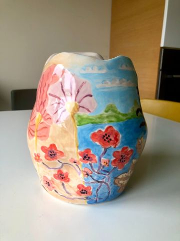 El Yapımı Seramik Resimli Vazo