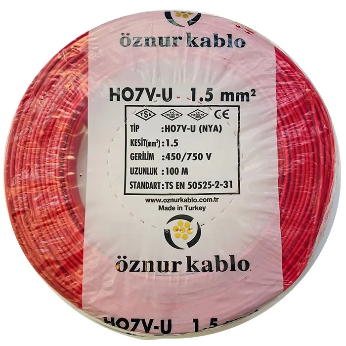 Öznur 1.5 Nya Kırmızı Tam Bakır TSE Kablo - 100 Metre