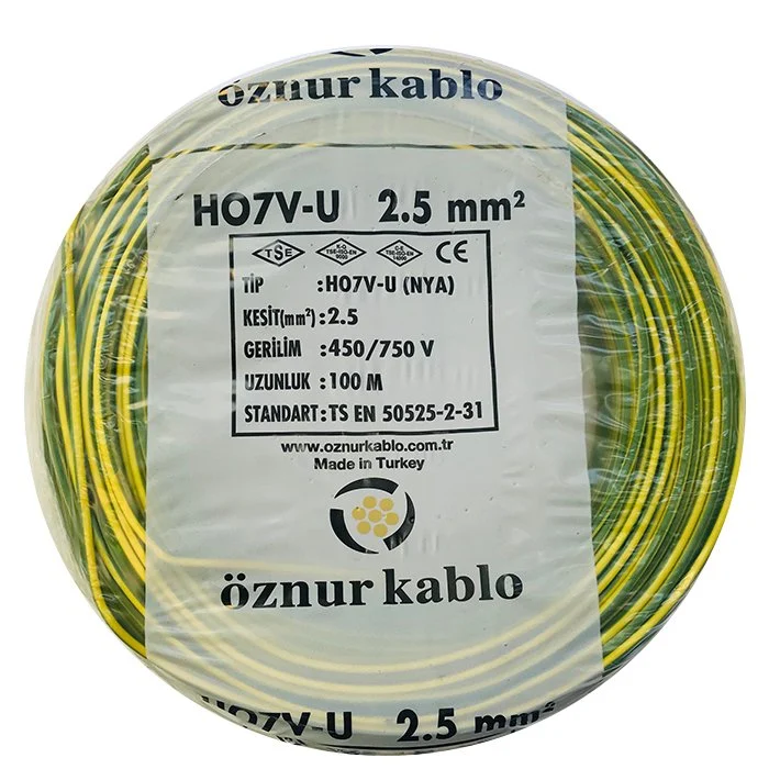 Öznur 2.5 Nya Sarı Yeşil Tam Bakır TSE Kablo - 100 Metre