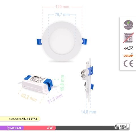 Ack 6w Ilık Beyaz 4000k Slim Led Panel Yuvarlak Alüminyum AP01-00610