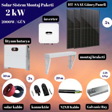 Güneş Enerjisi (Solar) Off-Grid Paketi / Günlük 2 Kw Enerji