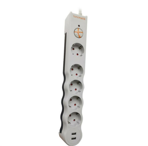Tunçmatik Beşli 1.5 Metre Kablolu 2 USB Akım Korumalı Priz Beyaz TSK5015