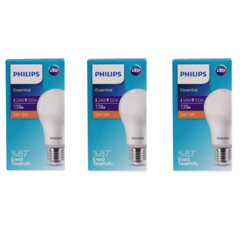 Philips 13W Sarı Işık Günışığı Led Ampul E27 Duylu 1350 Lümen - 3 Adet