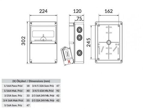 Bemis 2 Adet Ön Delikli 2 Adet Yan 1/16A 220V Prizli Kombinasyon Kutusu IP44 BD2-2201-2020