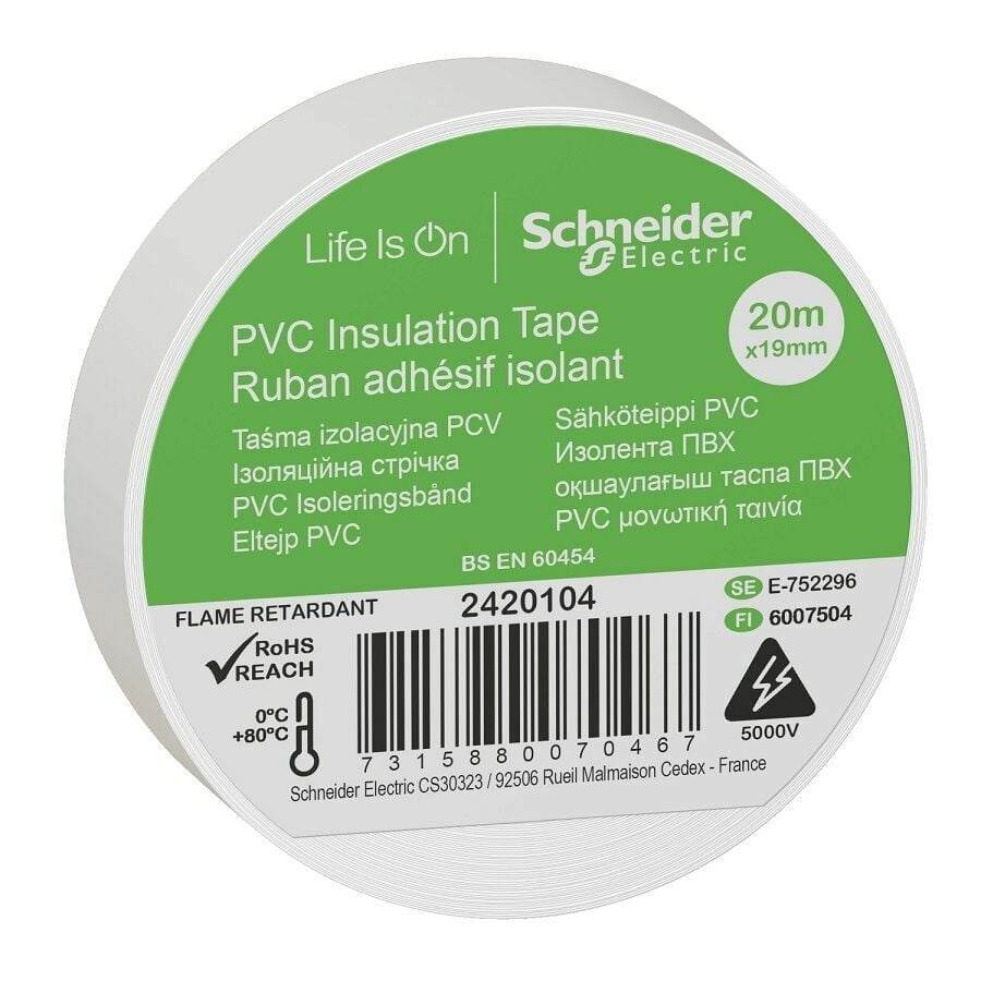 Schneider Beyaz PVC İzole Bant 20mt*19mm 2420104