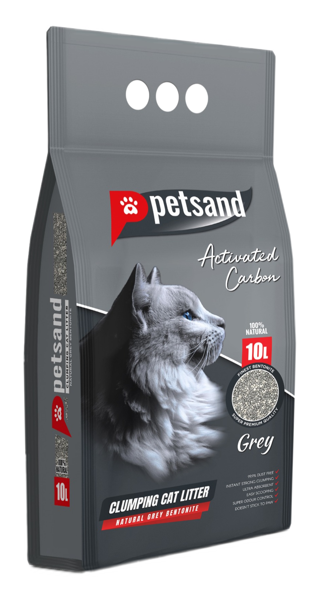 PetSand Aktif Karbonlu Grey Kedi Kumu 10 LT
