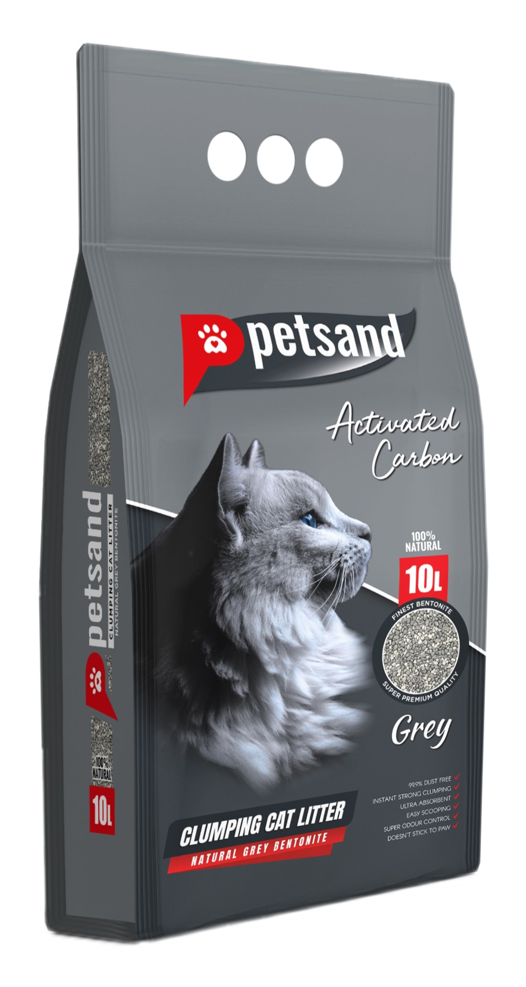 PetSand Aktif Karbonlu Grey Kedi Kumu 10 LT