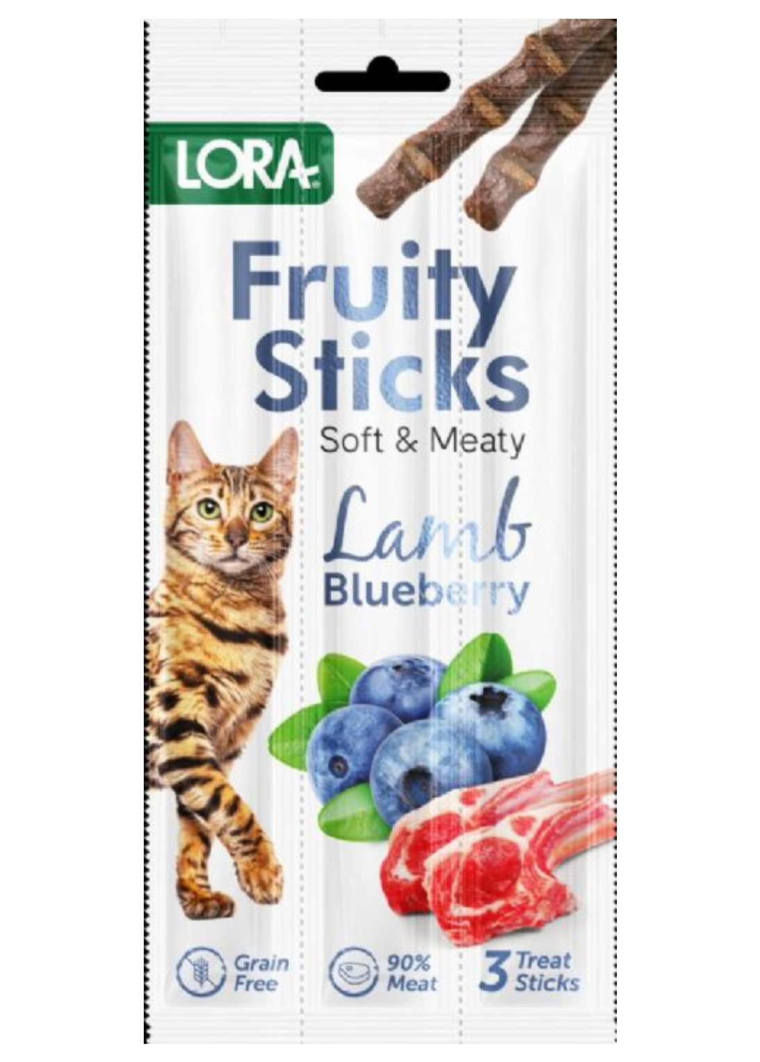 Lora Fruity Sticks Kuzu Etli ve Yaban Mersinli Kedi Ödülü 3x5Gr 24'lü