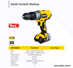 RTRMAX RTX 1820 X-LİON AKÜLÜ DARBELİ MATKAP 18V, 2X2Ah AKÜ