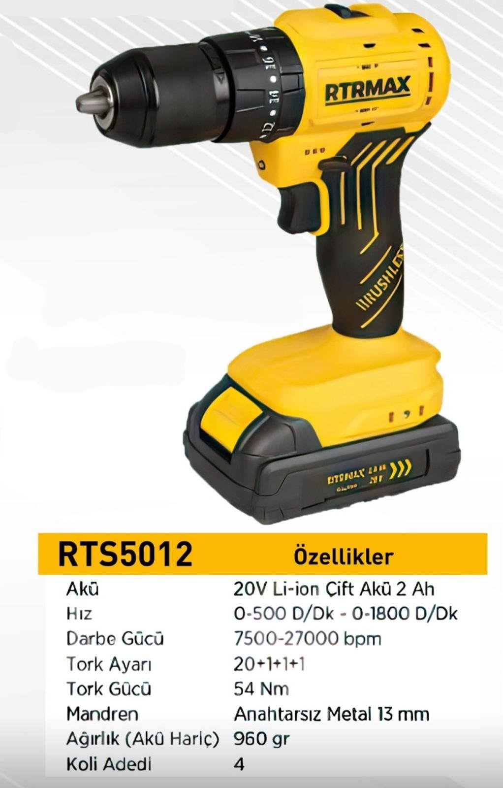 RTRMAX RTS5012 S-LİON AKÜLÜ DARBELİ MATKAP 20V, 2X2Ah AKÜ