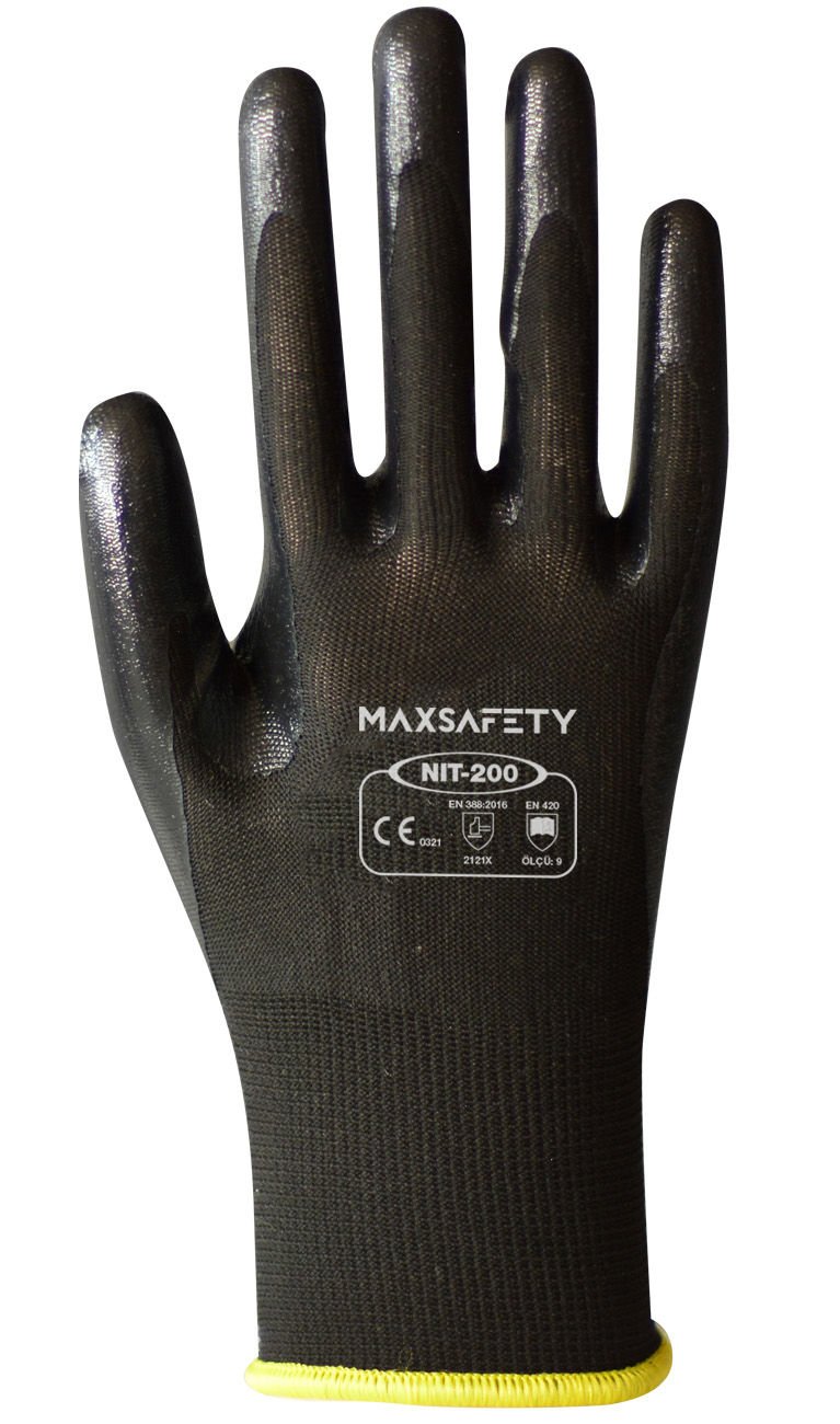 MAXSAFETY NIT-200 NITRILE COATED GLOVES (BLACK)