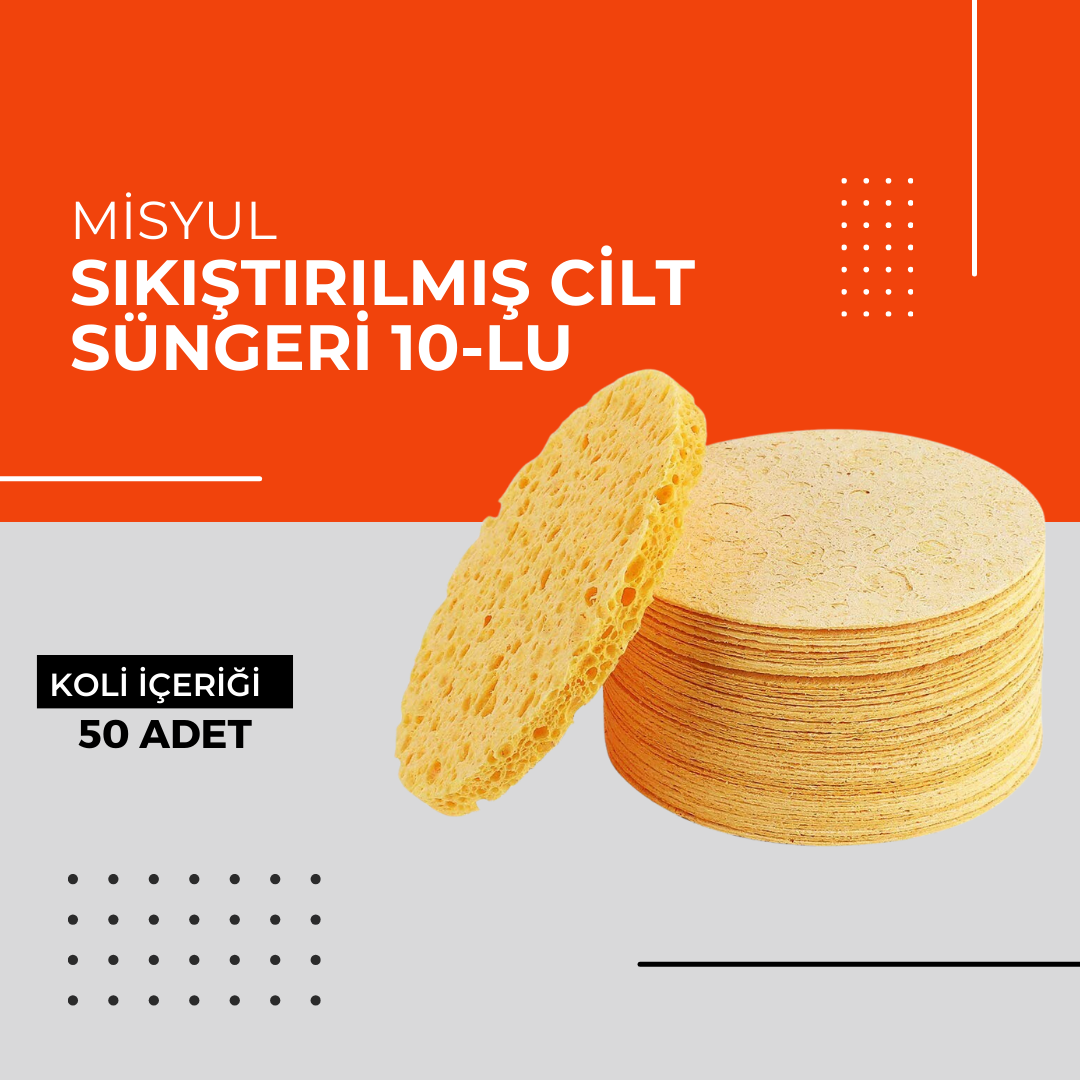 (Toptan) Sıkıştırılmış Cilt Süngeri 10-lu 1 Koli (50 Adet)